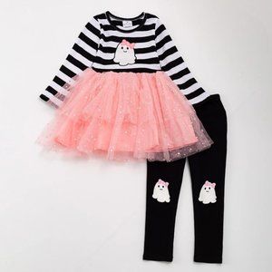 Boutique Halloween Ghost Tunic Tutu Dress & Leggings Girls Outfit Set
